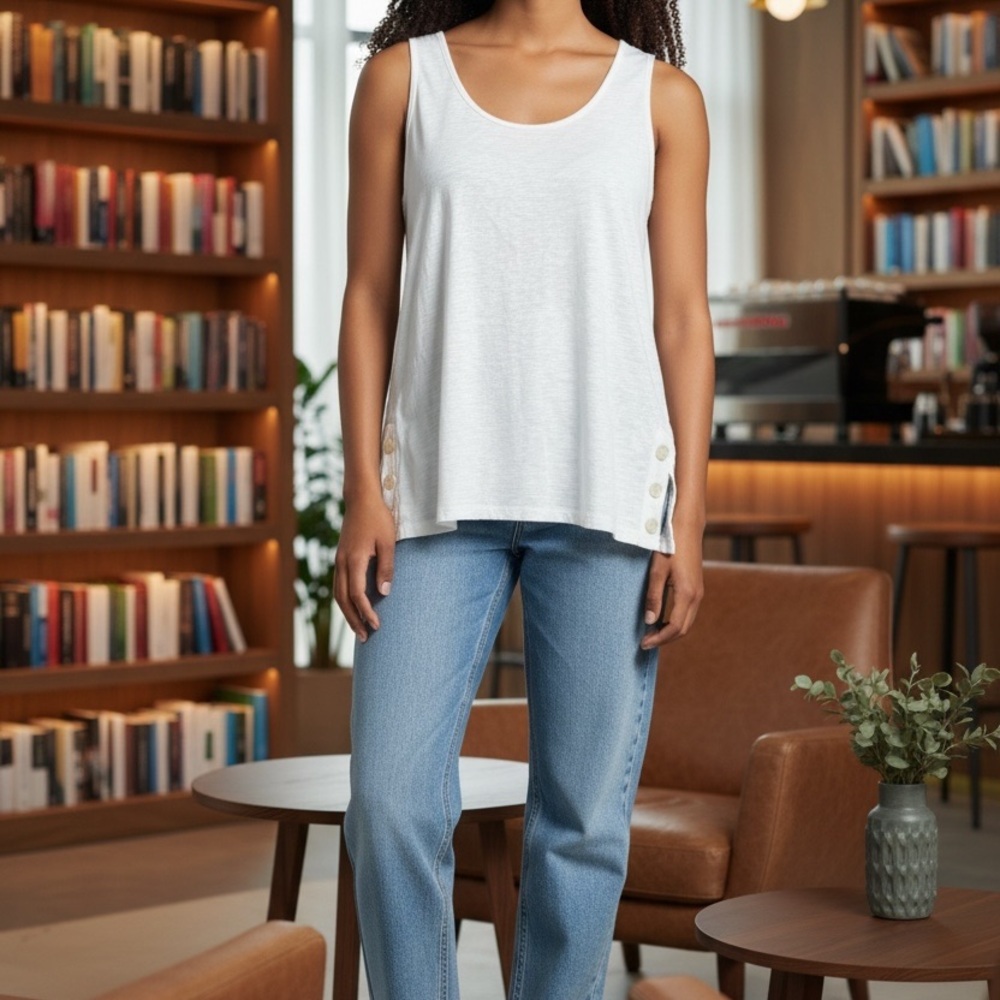 Chico's White Tank Top with Button Details size  1